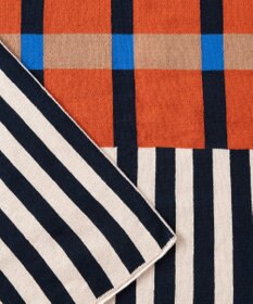TRICOTE 【リバーシブル】ストライプチェックニットブランケット