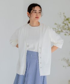 組曲 【ビジューボタン・アンサンブル対応】ハイゲージ ロングVネックカーディガン