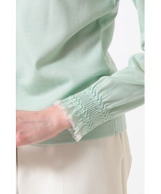 DAKS キュプラ混クルーネックカーディガン ミニフリル袖