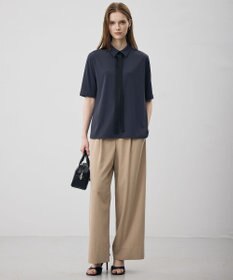 ICB 【WEB限定カラーあり】マラボーテライトジョーゼット 半袖ボウタイ付きシャツカラートップス