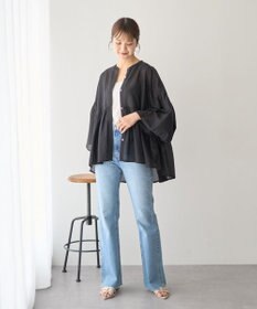 earth music&ecology コットンボイルギャザーシャツ