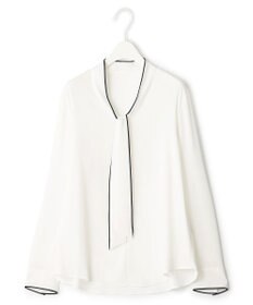 ICB L 【接触冷感・UVケア・速乾・洗える】BackSatinAmunzen 配色ボウタイブラウス