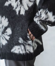 WEGO モヘアライク総柄BIGカーディガン