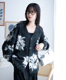 WEGO モヘアライク総柄BIGカーディガン