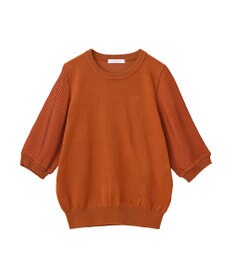 Green Parks 袖プリーツドッキング５分袖ニットプルオーバー