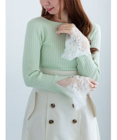 Te chichi レースカフスリブニット
