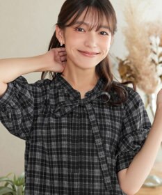 Tiaclasse L 取り外しリボン襟プリント柄ティアードチュニック