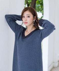 Tiaclasse L 【洗える】Vネックリブニットチュニック