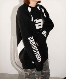 WEGO 配色スポーツグラフィックフラッフィーニットプルオーバー