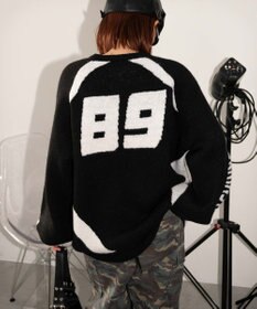 WEGO 配色スポーツグラフィックフラッフィーニットプルオーバー