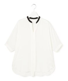 ICB 【新色追加・WEB限定カラーあり】BackSatinAmunzen 5分袖キーネックブラウス