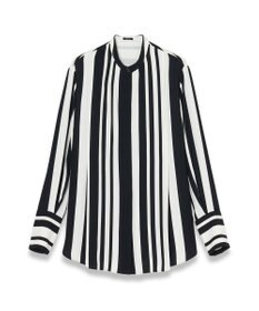 JOSEPH ストライプクレープ　ノーカラーシャツ
