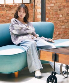 earth music&ecology ループ編みアーガイルカーディガン