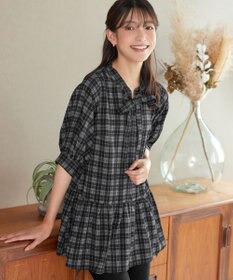 Tiaclasse L 取り外しリボン襟プリント柄ティアードチュニック