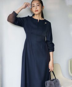 組曲 ウールジョーゼット スリットネックワンピース