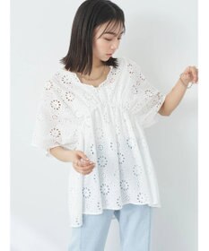 earth music&ecology コットンレースＶネックブラウス