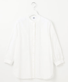 J.PRESS LADIES 【洗える】シャンブレー バンドカラー ピンタック ブラウス