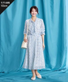 Tiaclasse 【洗える】プリントボウタイ柄ワンピース