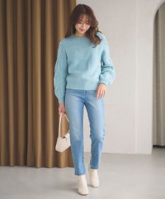 Feroux 【洗える】パールスリーブ ケーブルニット