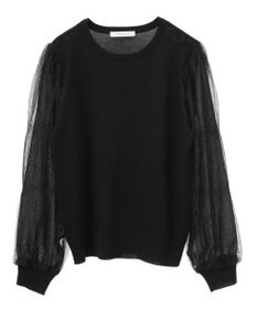 Green Parks 袖チュールマジョリカドッキングニットプルオーバー