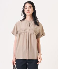 J.PRESS LADIES ソフトシアークロス フレンチスリーブ ブラウス キャメルベージュ系