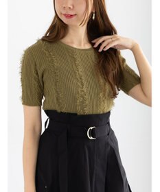 Te chichi フリンジニットハーフスリーブトップス