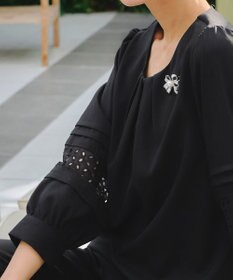 Tiaclasse L 【洗える】袖レースはさみこみシャツ