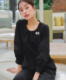 Tiaclasse L 【洗える】袖レースはさみこみシャツ