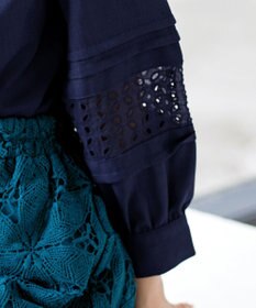 Tiaclasse L 【洗える】袖レースはさみこみシャツ