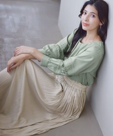 Tiaclasse L 【洗える】袖レースはさみこみシャツ