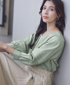 Tiaclasse L 【洗える】袖レースはさみこみシャツ