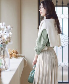 Tiaclasse L 【洗える】袖レースはさみこみシャツ