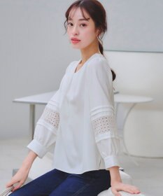 Tiaclasse L 【洗える】袖レースはさみこみシャツ