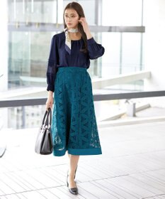 Tiaclasse L 【洗える】袖レースはさみこみシャツ