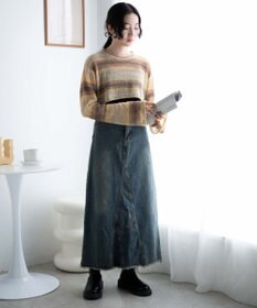 WEGO 段染めボーダーショートニット