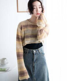 WEGO 段染めボーダーショートニット