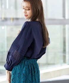 Tiaclasse L 【洗える】袖レースはさみこみシャツ