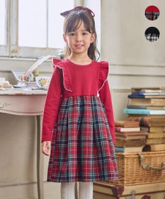 ANY KIDS チェック柄 ドッキング ワンピース レッド×チェック