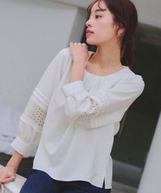 Tiaclasse L 【洗える】袖レースはさみこみシャツ