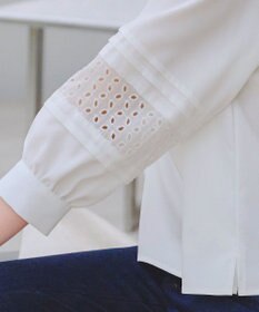 Tiaclasse L 【洗える】袖レースはさみこみシャツ