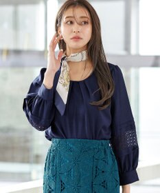 Tiaclasse L 【洗える】袖レースはさみこみシャツ