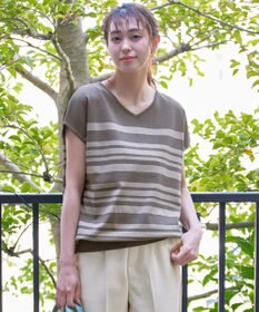 Tiaclasse L 【洗える】マルチボーダーフレンチスリーブニット