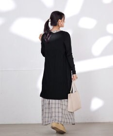 Tiaclasse 【洗える】バックリブプリーツ編みロングカーディガン