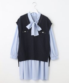 Feroux 【セットアイテム】2WAYリボンタイ ワンピース × ニット ベスト