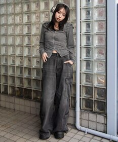 WEGO サイドリボンカットジップパーカー