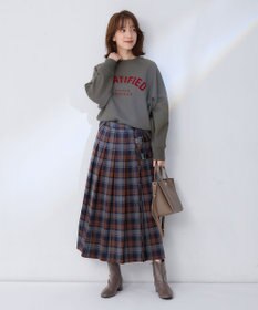 ANY L 【手洗い/ウエストゴム】チェック柄フリンジプリーツスカート