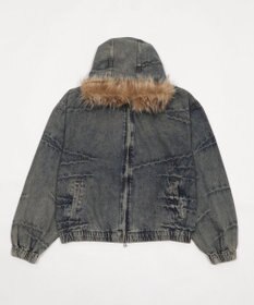 WEGO 【ユニセックス着用ITEM】ファーフードスラッシュデニムブルゾン