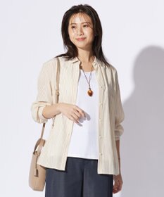 J.PRESS LADIES 【洗える】コットンアセVis ストライプ シャツカラー ブラウス