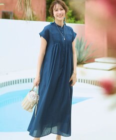 23区 ウォッシュドシアーボイル ピンタック ワンピース ダルブルー系