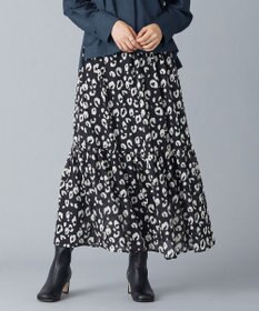 ICB 【洗える】レオパードプリント ティアードスカート